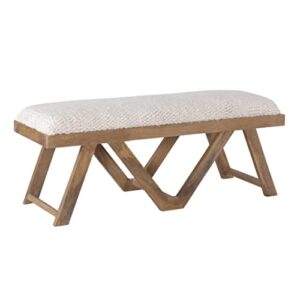 powell stained mango wood boho white berber boucle top halco bench, 19" seat height, natural