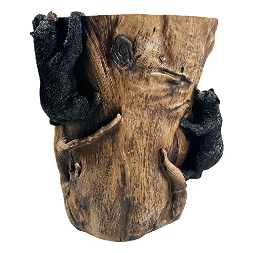 Urbalabs Bear On Log Western Rustic Bathroom Trash Can Office Waste Basket Country Decor Rustic Office Garbage Can Cowboy Gun Decor Bathroom Decor Man Cave Western Waste