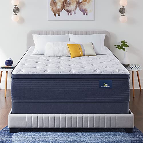 Serta - 15" Clarks Hill Elite Plush Pillow Top King Mattress, Comfortable, Cooling, Supportive, CertiPur-US Certified, White/Blue