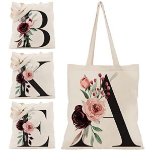 floral canvas bags gifts for bridesmaid - initial tote wedding bag for bridal shower - engagement shoulder totes bags for women - bachelorette party gift for girl - 15"x16" large bag c2 (initial #a)