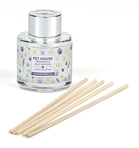 One Fur All, Pet House Reed Diffuser - Long Lasting Pet Odor Oil Diffuser - Non-Toxic Eco-Friendly Reed Diffuser Set & Diffuser Sticks - Air Freshening Scented Diffuser for Home (Lavender Green Tea)