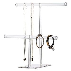 ausalivan acrylic bracelet holder display,small necklace organizer holder,bracelet stand for selling,2 tier jewelry storage hanging rack