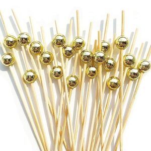 cocktail picks,toothpicks for appetizers,100 pcs 4.7 inch gold pearl cocktail picks for wedding party, decorative food picks fancy toothpicks for appetizers, skewers for appetizers charcuterie cups
