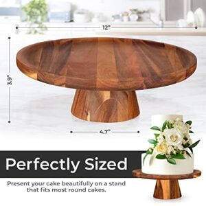 Made Theory - 12 Inch Acacia Wood Rustic Wooden Food Serving Platter, Cake Stands for Dessert Table, Birthday Parties & Weddings