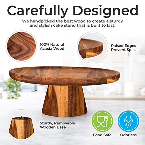 Made Theory - 12 Inch Acacia Wood Rustic Wooden Food Serving Platter, Cake Stands for Dessert Table, Birthday Parties & Weddings