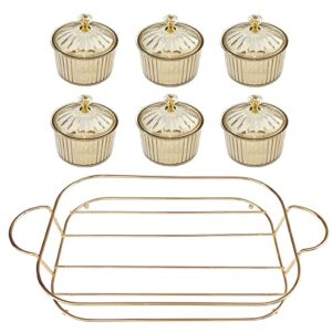 xingzhuo iron gold plated serving tray with handles, comes with 6 round candy jars set, family dinner, corporate party, housewarming gift, party serving tray set, round handles