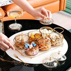 XingZhuo Iron Gold Plated Serving Tray with Handles, Comes with 6 Round Candy Jars Set, Family Dinner, Corporate Party, Housewarming Gift, Party Serving Tray Set, Round Handles