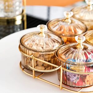 XingZhuo Iron Gold Plated Serving Tray with Handles, Comes with 6 Round Candy Jars Set, Family Dinner, Corporate Party, Housewarming Gift, Party Serving Tray Set, Round Handles