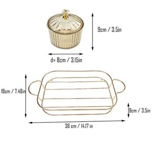 XingZhuo Iron Gold Plated Serving Tray with Handles, Comes with 6 Round Candy Jars Set, Family Dinner, Corporate Party, Housewarming Gift, Party Serving Tray Set, Round Handles