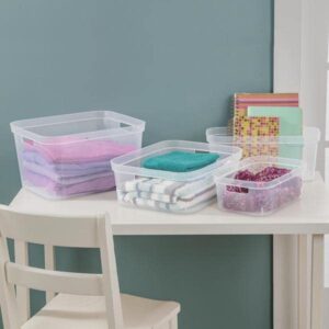 Modern Narrow Organizer Storage Bin, Clear Plastic Household Storage Container for Kitchen Pantry storage, Under Sink Bin, Bathroom/Laundry Room - Made In USA - 2 Pack (Narrow - 15” X 6” X 5”)