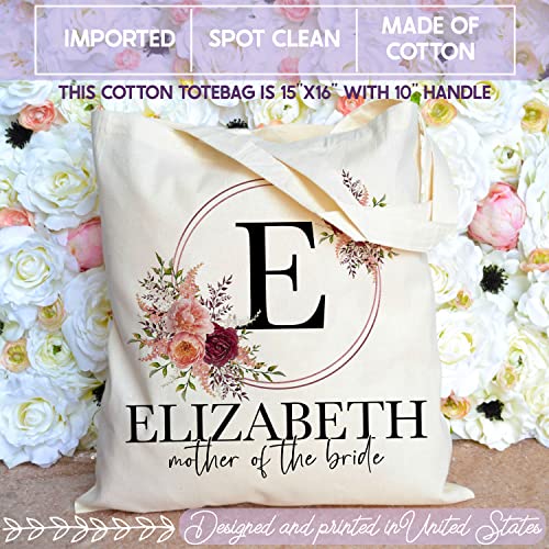 Wedding Canvas Bag Gift for Bridesmaid - Personalized Floral Tote Bags w/Name Text - 8 Designs - Customized Initial Shoulder Bag - Custom Bridal Shower Party Bachelorette Party Gift for Women Girls C1