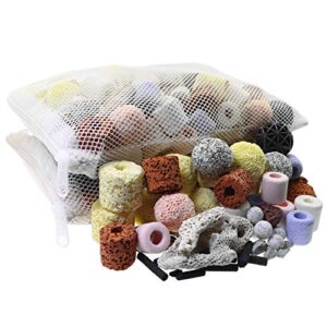 mei ting aquarium filter media bio balls ceramic rings 15 in 1 fish tank pond filter ceramic filter ring 500g mesh bag with zipper × 2 packs