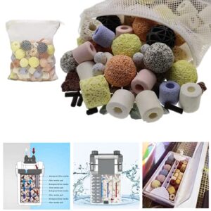 Mei Ting Aquarium Filter Media Bio Balls Ceramic Rings 15 in 1 Fish Tank Pond Filter Ceramic Filter Ring 500g Mesh Bag with Zipper × 2 Packs