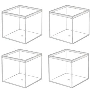 dedoot clear acrylic box with llid, 4 pack 4.7x4.7x4.7 inches clear plastic box for organize, acrylic cube storage container drawer organizer for vanity jewelry accessories, small items