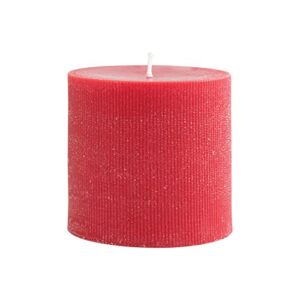 unscented pleated pillar candle in powder finish, red
