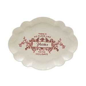 stoneware scalloped platter "there's no place like home", cream and red