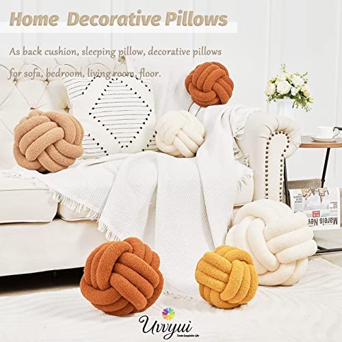 Uvvyui Knot Pillow Ball, Soft Home Decorative Pillows, Round Throw Pillow, Handmade Knotted Plush Pillow, Round Boucle Pillow Cushion (8.6 Inches Ivory)