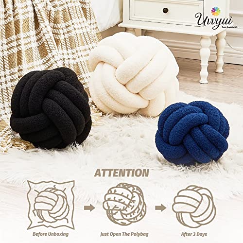 Uvvyui Knot Pillow Ball, Soft Home Decorative Pillows, Round Throw Pillow, Handmade Knotted Plush Pillow, Round Boucle Pillow Cushion (8.6 Inches Ivory)