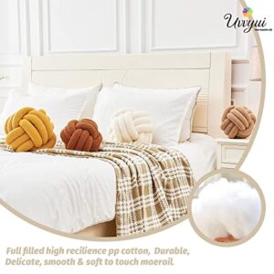 Uvvyui Knot Pillow Ball, Soft Home Decorative Pillows, Round Throw Pillow, Handmade Knotted Plush Pillow, Round Boucle Pillow Cushion (8.6 Inches Ivory)
