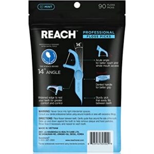 REACH Interdental Flosser Pick | Acute angle for better reach | Dented for Better Grip , PFAS FREE | 90 Flossers, Mint Flavor