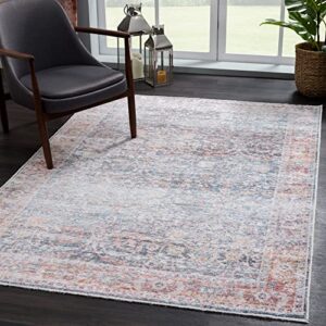 bloom rugs caria washable non-slip 9x12 rug - ocean blue/brick area rug for living room, bedroom, dining room and kitchen - exact size: 9' x 12'