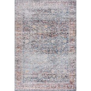 Bloom Rugs Caria Washable Non-Slip 9x12 Rug - Ocean Blue/Brick Area Rug for Living Room, Bedroom, Dining Room and Kitchen - Exact Size: 9' x 12'