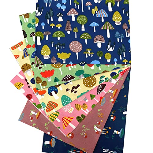 Mushroom Fabric Fat Quarters for Quilting,Cotton Printed Food Pattern Fabric Bundles 18x22,Botanical Woodland Theme SZRUIZFZ (6pcs)