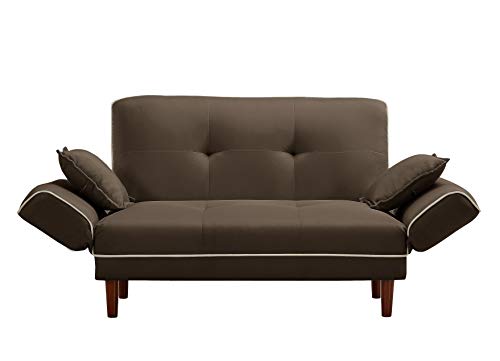 HLOLC Futon Sofa Bed with 2 Pillows, Loveseat Sleeper Sofa Convertible Futon Couch, Recliner Couch with Adjustable Armrest & Wood Legs, 5-Angle Backrest Living Room Sofa for Small Space (Brown)