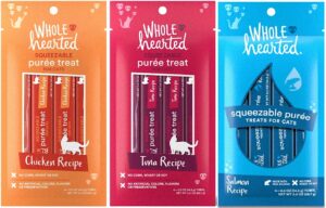 wholehearted squeezable puree cat treat (chicken, tuna & salmon, 12-0.5 oz tubes)