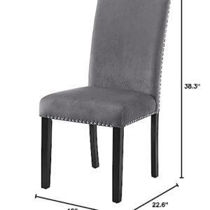 Roundhill Furniture Cobre Contemporary Velvet Dining Chair with Nailhead Trim, Set of Two, Gray