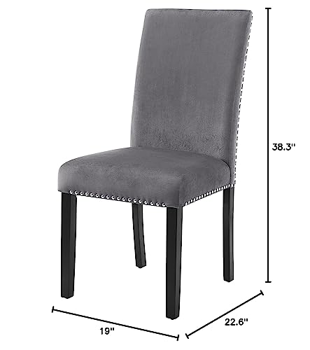 Roundhill Furniture Cobre Contemporary Velvet Dining Chair with Nailhead Trim, Set of Two, Gray