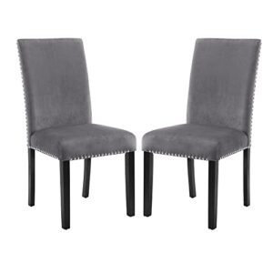 Roundhill Furniture Cobre Contemporary Velvet Dining Chair with Nailhead Trim, Set of Two, Gray