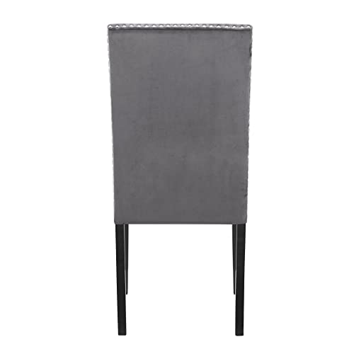 Roundhill Furniture Cobre Contemporary Velvet Dining Chair with Nailhead Trim, Set of Two, Gray