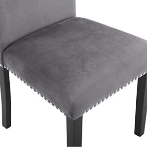 Roundhill Furniture Cobre Contemporary Velvet Dining Chair with Nailhead Trim, Set of Two, Gray