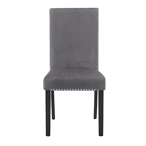 Roundhill Furniture Cobre Contemporary Velvet Dining Chair with Nailhead Trim, Set of Two, Gray