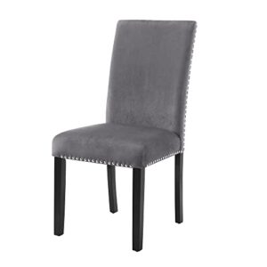 Roundhill Furniture Cobre Contemporary Velvet Dining Chair with Nailhead Trim, Set of Two, Gray