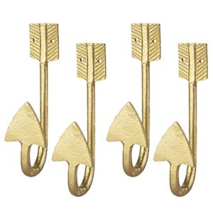 mygift handcrafted vintage gold metal wall mounted coat hook with arrow shaped design, entryway hanging storage hooks, set of 4 - made in india