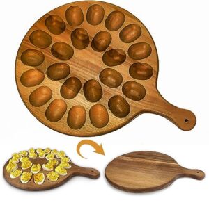 mrs. m’s floral cart deviled egg platter & charcuterie board - made with premium quality acacia wood, easy to wash & can be used as a cutting board, serving platter, egg tray or deviled egg carrier