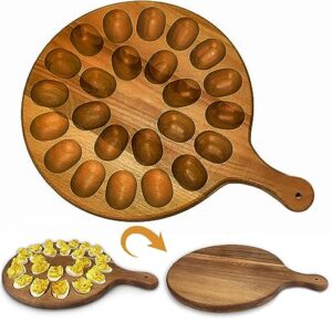 Mrs. M’s Floral Cart Deviled Egg Platter & Charcuterie Board - Made with Premium Quality Acacia Wood, Easy to Wash & Can be Used as a Cutting Board, Serving Platter, Egg Tray or Deviled Egg Carrier