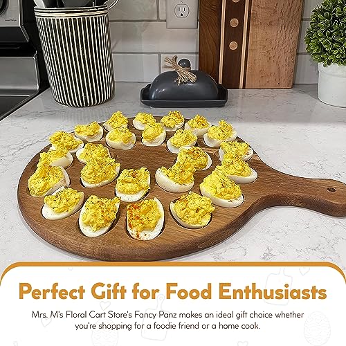 Mrs. M’s Floral Cart Deviled Egg Platter & Charcuterie Board - Made with Premium Quality Acacia Wood, Easy to Wash & Can be Used as a Cutting Board, Serving Platter, Egg Tray or Deviled Egg Carrier