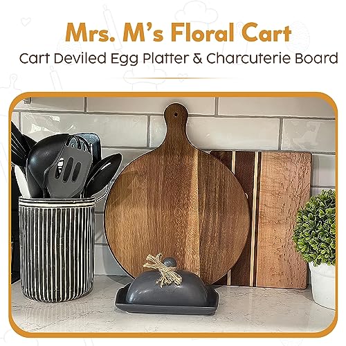 Mrs. M’s Floral Cart Deviled Egg Platter & Charcuterie Board - Made with Premium Quality Acacia Wood, Easy to Wash & Can be Used as a Cutting Board, Serving Platter, Egg Tray or Deviled Egg Carrier