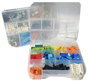2 pack stackable clear plastic organizer box with dividers for legos, arts & crafts, fishing tackle and jewelry, 7.625x6.75x2.25-in