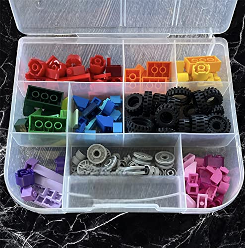 2 Pack Stackable Clear Plastic Organizer Box with Dividers for Legos, Arts & Crafts, Fishing Tackle and Jewelry, 7.625x6.75x2.25-in