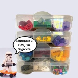2 Pack Stackable Clear Plastic Organizer Box with Dividers for Legos, Arts & Crafts, Fishing Tackle and Jewelry, 7.625x6.75x2.25-in