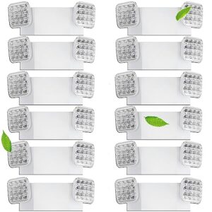 fyngntny led emergency lights, commercial emergency light with battery backup, dual head emergency lights for home power failure, emergency exit light fixture for business, hardwired white 12 pack