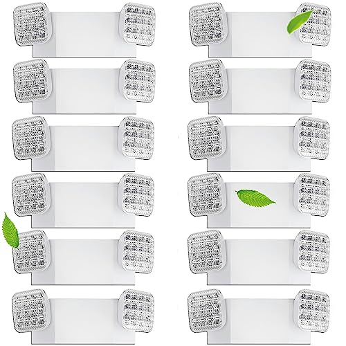 Fyngntny Led Emergency Lights, Commercial Emergency Light with Battery Backup, Dual Head Emergency Lights for Home Power Failure, Emergency Exit Light Fixture for Business, Hardwired White 12 Pack