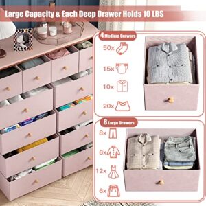 EnHomee Pink Dresser for Girls Bedroom with 12 Drawers, Dresser for Bedroom with Sturdy Metal Frame and Wooden Top, Bedroom Dressers & Chests of Drawers for Bedroom, Nursery, Closet, Pink