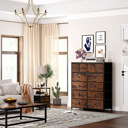 EnHomee Dresser, Dresser for Bedroom with 12 Drawers, Tall Dresser with Wooden Top and Metal Frame, Bedroom Dresser Dressers & Chests of Drawers Clearance, 40.6" W x 11.7" D x 43.7" H, Rustic Brown