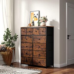 EnHomee Dresser, Dresser for Bedroom with 12 Drawers, Tall Dresser with Wooden Top and Metal Frame, Bedroom Dresser Dressers & Chests of Drawers Clearance, 40.6" W x 11.7" D x 43.7" H, Rustic Brown