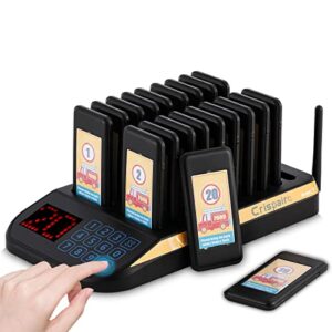 crispaire restaurant pager system pagers for restaurants waiting buzzers wireless calling system social distancing buzzer long working distance mute function food truck church hospital (20 pagers)